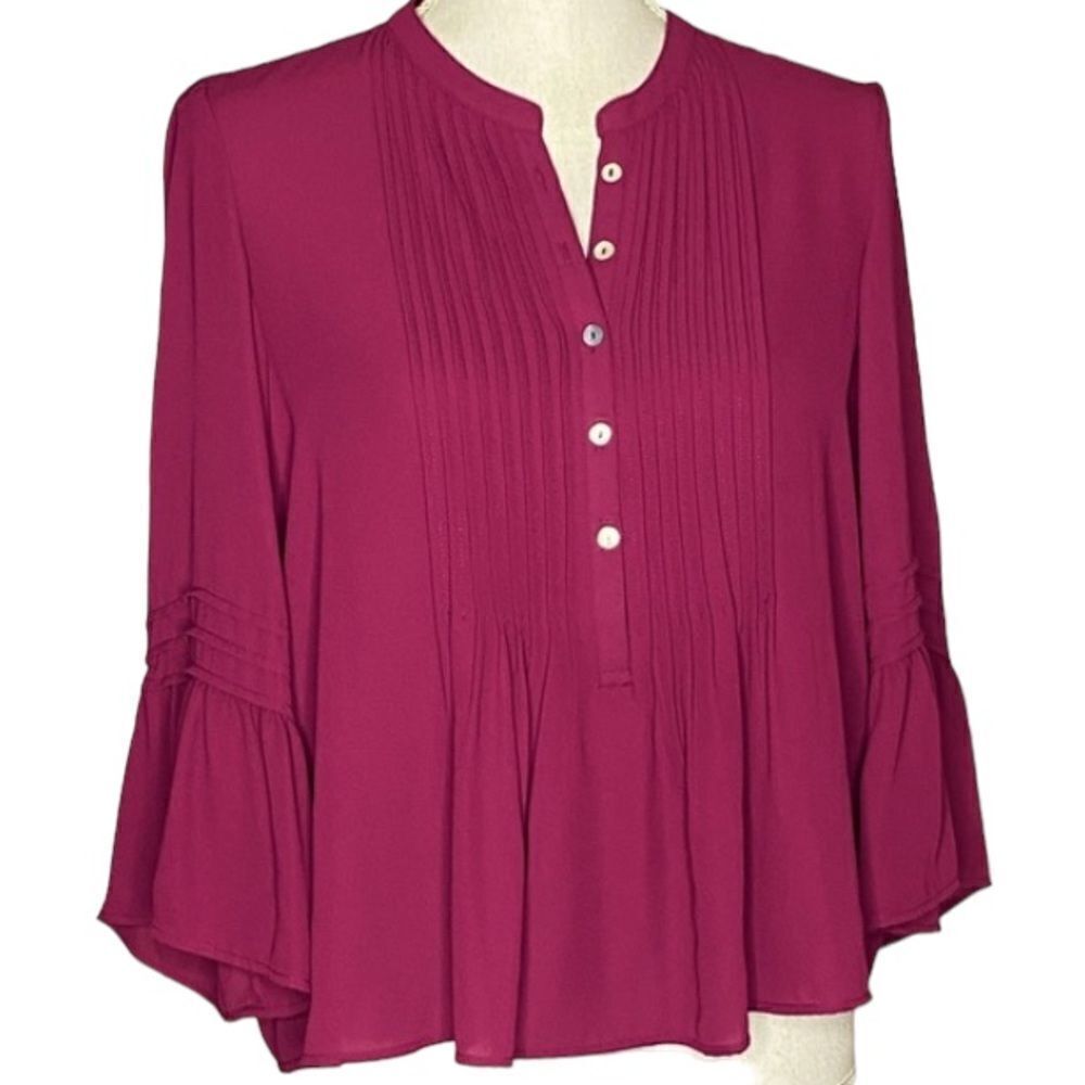 Eco Nanette by Nanette Lepore Wm’s Sz Med Bali Orchid Pintuck Blouse